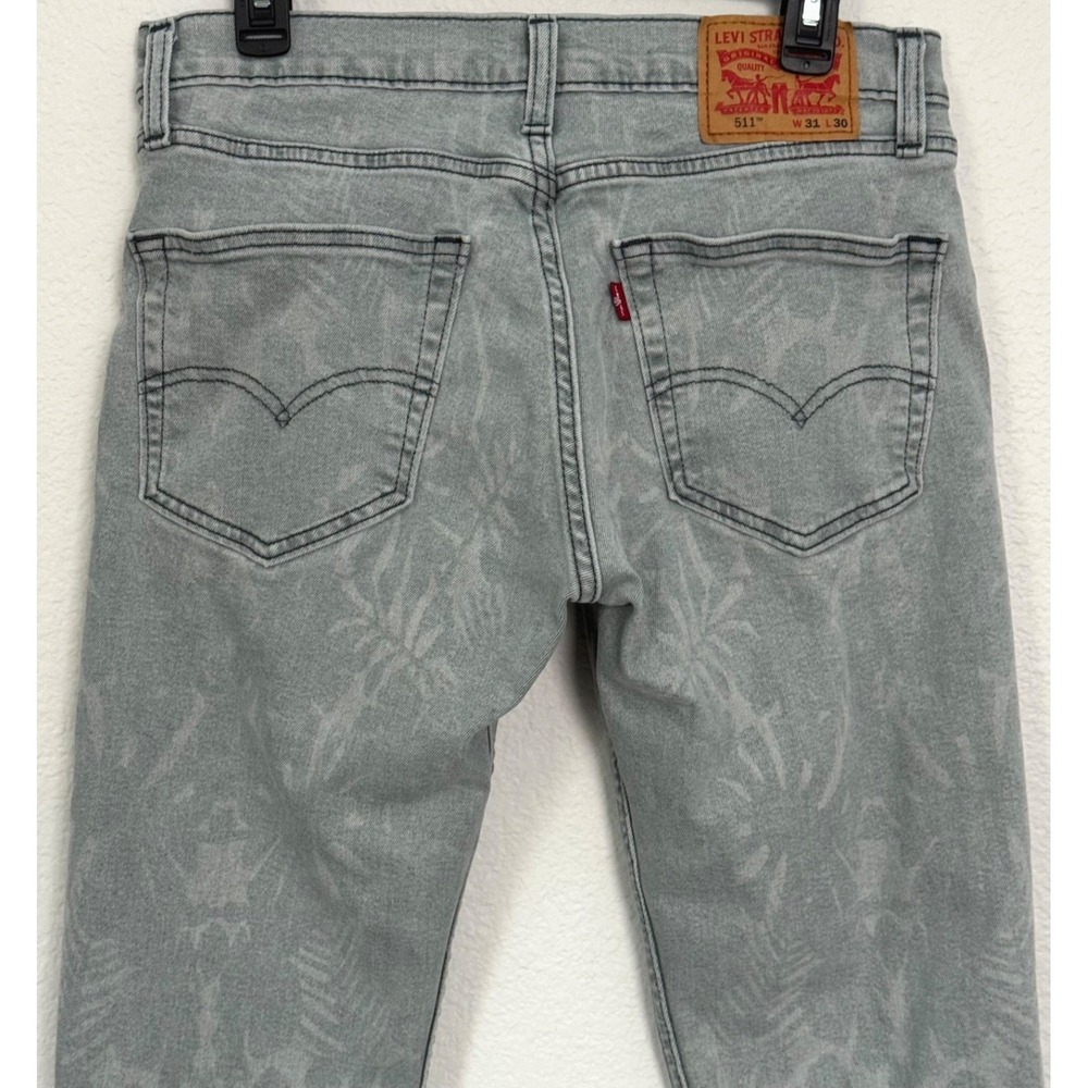 Levi's‎ 511 Jeans Slim Stretch Leaf Palm Print Denim Size 31 Light Gray
